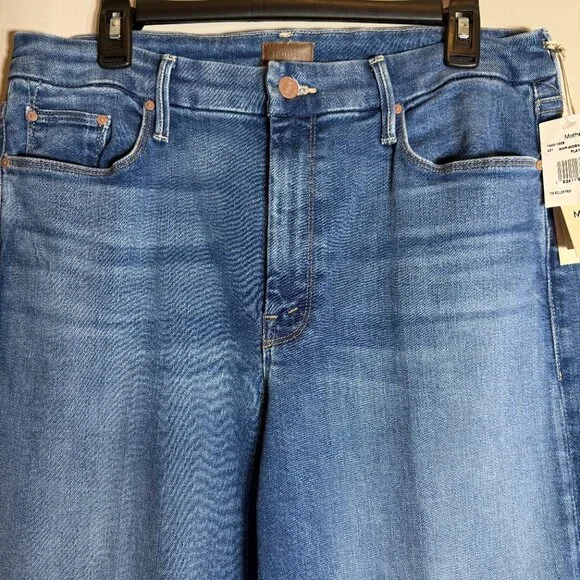 Mother The Roller Fray Wide Leg Denim Jeans Women's 32 Work Hard Play Hard NWT